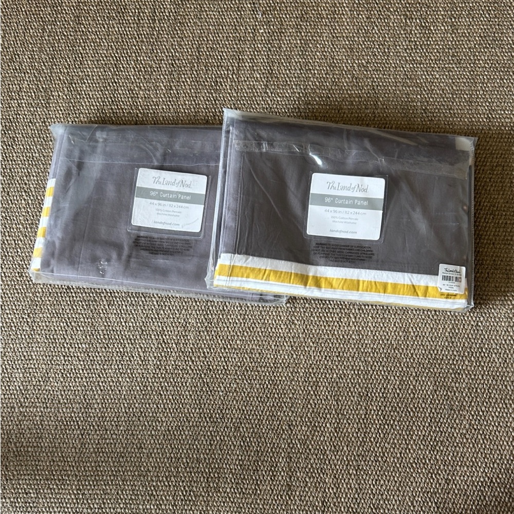The Land of Nod Gray and Yellow Kids  Curtains. NWT
